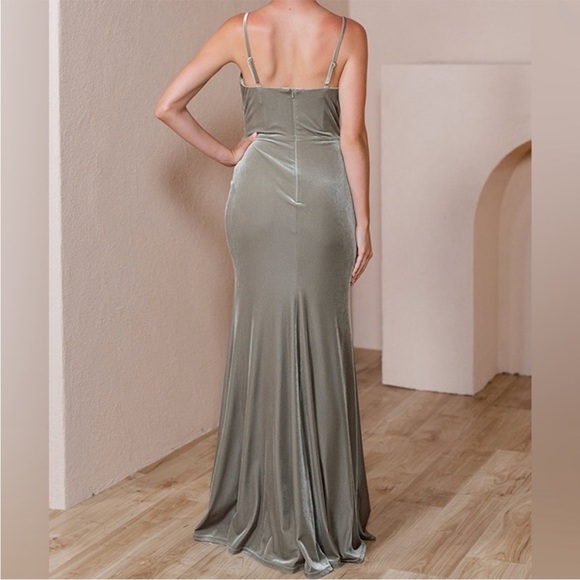 Revelry Rory Velvet Bridesmaid Dress in Sage Green Velvet - Picture 11 of 14